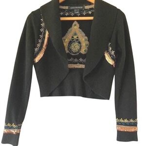 French Connection lambswool bolero sweater sequins embroidery glam fairy sz L